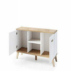 Dusine BERGEN Meuble TV scandinave 150 cm sur pieds Bois et Blanc