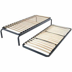 Ebac Ensemble lit gigogne métal 80x190 - 20 lattes bois - Gain de place - Made in France pas cher