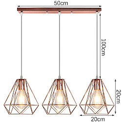 Stoex Ø20CM Plafonnier Rétro Or Rose Lustre Vintage 3 Lumières Lampes Suspendues Industrielles Suspension Luminaire Diamant Abat-Jour en Fer en Métal pas cher