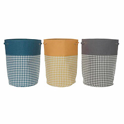 Panier à linge DKD Home Decor Pied de coq Métal Jaune Bleu Gris Multicouleur 30 x 40 cm 40 x 40 x 60 cm (3 Unités)