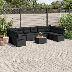 vidaXL Salon de jardin 11 pcs avec coussins noir résine tressée 