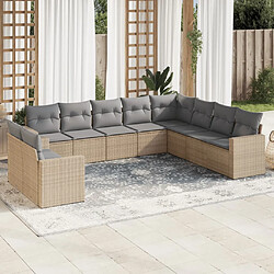 vidaXL Salon de jardin avec coussins 10 pcs beige résine tressée