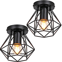 Stoex (2X) Plafonnier Rétro Lampe de Plafond D'Intérieur Vintage Noire Luminaire Plafonnier Cage Pour Cuisine, Café, Bureau, Salle À Manger 