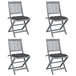 vidaXL Chaises pliables d'extérieur lot de 4 et coussins Bois d'acacia