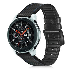 Wewoo Bracelet pour montre connectée appliquer le cuir actif en fibre de carbonne Samsung Galaxy Watch 22mm avec la bande de sports de silicone noir + bleu 