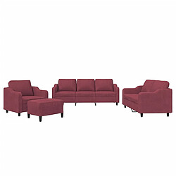 vidaXL Ensemble de canapés 4 pcs avec coussins Rouge bordeaux Tissu