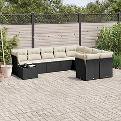 vidaXL Salon de jardin 10 pcs avec coussins noir résine tressée