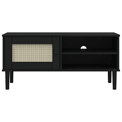 Maison Chic Meuble TV scandinave - Banc TV pour salon SENJA aspect rotin noir 106x40x49cm bois massif pin -MN53057 pas cher