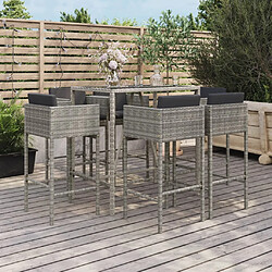 Maison Chic Ensemble de bar de jardin 7 pcs et coussins,Table + chaises + coussins d'extérieur gris poly rotin -GKD365168