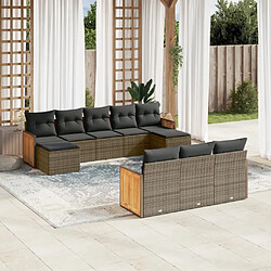 vidaXL Salon de jardin avec coussins 10 pcs gris résine tressée