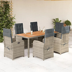 Maison Chic Ensemble à manger d'extérieur 7 pcs avec coussins,Salon de jardin,Mobilier de jardin gris rotin -GKD779079