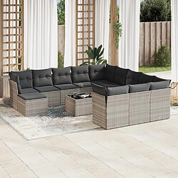 vidaXL Salon de jardin avec coussins 13 pcs gris clair résine tressée