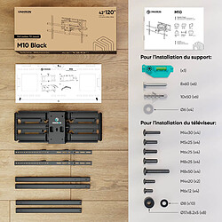 ONKRON Bras Long Mur Panneaux Interactifs 42-120-100 kg - VESA 200x100&amp;1000x600 M10-B Noir pas cher