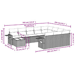 vidaXL Salon de jardin 11 pcs avec coussins gris résine tressée pas cher