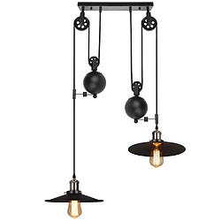 Stoex Lampe À Suspension Vintage Lustre À Poulie Rétro Antique 2 Lumières Suspension Luminaire en Métal Noir Douille E27, Plafonnier D'Intérieur 