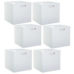 Toilinux Lot de 6 Boîtes de rangement effet bois en MDF Mix n' modul - L. 31 x l. 31 cm - Blanc