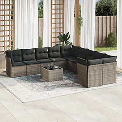 Maison Chic Salon de jardin 11 pcs avec coussins | Ensemble de Table et chaises | Mobilier d'Extérieur gris résine tressée -GKD62275