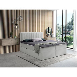 Vente-Unique Ensemble complet literie déco tête de lit + sommiers coffre et tiroir + matelas + surmatelas - 160 x 200 cm - Tissu - Gris - ARAO de YSMÉE