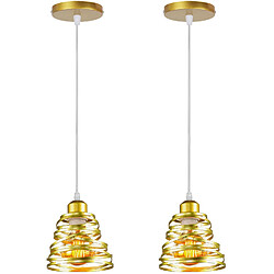 Stoex 2PCS Plafonnier Rétro Moderne Lustre D'Intérieur Suspension Luminaire Vintage Suspension Lustre en Métal Or, E27 Pour Chambre À Coucher, Salon