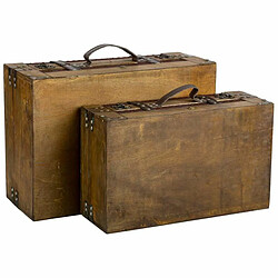 Jeu de valises Alexandra House Living Marron PVC Bois Métal Tissu Vintage 31 x 17 x 45 cm 40 x 24 x 13,5 cm Décoratif 2 Pièces pas cher