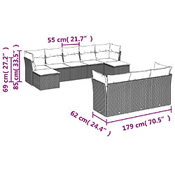 vidaXL Salon de jardin 10 pcs avec coussins noir résine tressée pas cher