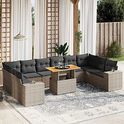 vidaXL Salon de jardin 11 pcs avec coussins gris résine tressée 