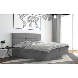 TRADA Lit adulte rembourré TOP avec rangement et matelas bonnell intégré dans le cadre du lit en 200×200 gris clair 