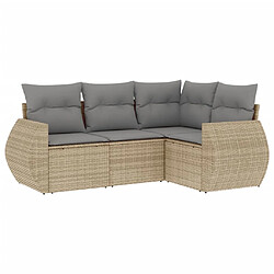 vidaXL Salon de jardin avec coussins 4 pcs beige résine tressée