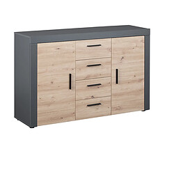 Pegane Commode coloris artisan / anthracite en bois massif - Longueur 134 x Largeur 40 x Hauteur 86 cm 