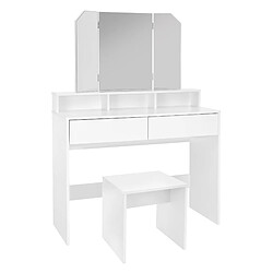 ML DESIGN MODERN LIVING Coiffeuse avec miroir rabattable 3 pièces 100x40x140 cm blanc en panneau de particules ML-Design Coiffeuse avec miroir + 2 tiroirs et tabouret de maquillage blanc 100x40x140 cm