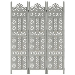 Maison Chic Paravent/Cloison de séparation 3 panneaux Gris 120x165 cm Bois manguier -MN15435