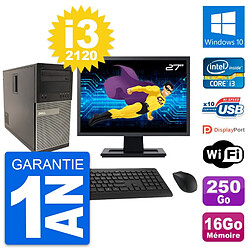 PC Tour Dell 790 MT Ecran 27" Core i3-2120 RAM 16Go Disque 250Go Windows 10 Wifi · Occasion 