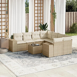 vidaXL Salon de jardin avec coussins 9 pcs beige résine tressée 