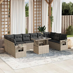 vidaXL Salon de jardin 11 pcs avec coussins gris clair résine tressée