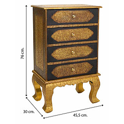 Pegane Chiffonnier, meuble de rangement en bois avec 4 tiroirs coloris doré, noir - Longueur 45,5 x Profondeur 30 x Hauteur 76 cm