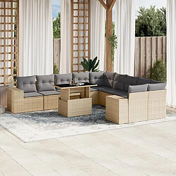 vidaXL Salon de jardin 11 pcs avec coussins beige résine tressée 