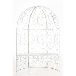 Decoshop26 Banc de jardin avec arche à rosiers en métal blanc style vintage MDJ10182