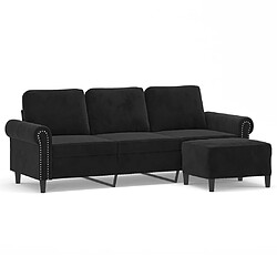 vidaXL Canapé à 3 places avec repose-pieds Noir 180 cm Velours