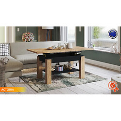 Dusine TABLE BASSE ACTORIA NOIR BOIS RELEVABLE ET EXTENSIBLE JUSQU' 150 CM