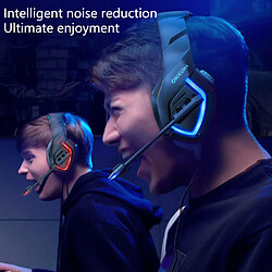 General Casque de jeu avec son surround, micro antibruit, microphone rétractable à isolation acoustique, compatible avec PS4 PS5 Xbox One PC portable, casque supra-auriculaire avec lumière LED RVB(bleu)