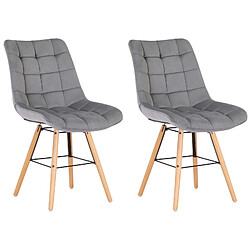 Decoshop26 Lot de 2 chaises de salle à manger style scandinave couture carrée en velours gris et pieds en bois 10_0001737 