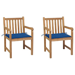 vidaXL Chaises de jardin lot de 2 avec coussins bleu royal Teck massif