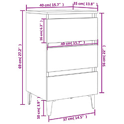 vidaXL Tables de chevet pieds en métal 2 pcs Chêne fumé 40x35x69 cm pas cher