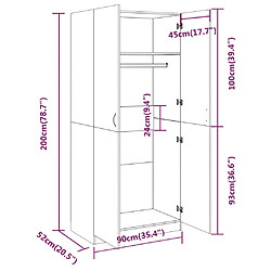 vidaXL Garde-robe Chêne fumé 90x52x200 cm Bois d'ingénierie pas cher