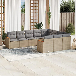 vidaXL Salon de jardin et coussins 10 pcs mélange beige résine tressée