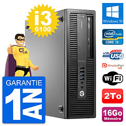 PC HP EliteDesk 800 G2 SFF Intel i3-6100 RAM 16Go Disque 2To Windows 10 Wifi - Occasion