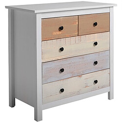 Vs Venta-Stock Commode MAGDA blanc et tiroirs multicouleurs en pin massif.