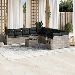 vidaXL Salon de jardin 11 pcs avec coussins gris clair résine tressée 