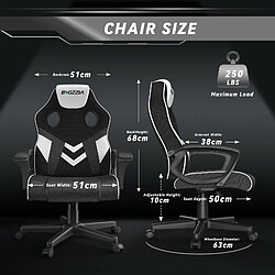 Fauteuil de Bureau Inclinable - BIGZZIA Fauteuil Gamer Hauteur Réglable - avec dossier respirant et appui-tête confortable - Noir et Blanc