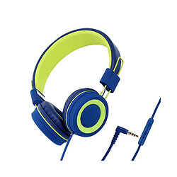 LUUCOZK Casque filaire pliable supra-auriculaire avec réduction du bruit et microphone pour enfants - Bleu/vert 